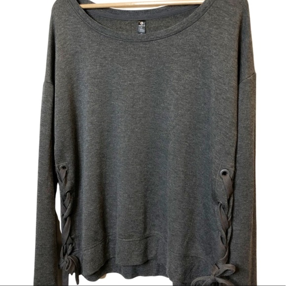 New with Tags 90 Degree Dark Grey Lace Up Side Crewneck Athletic Sweatshirt - Picture 3 of 16
